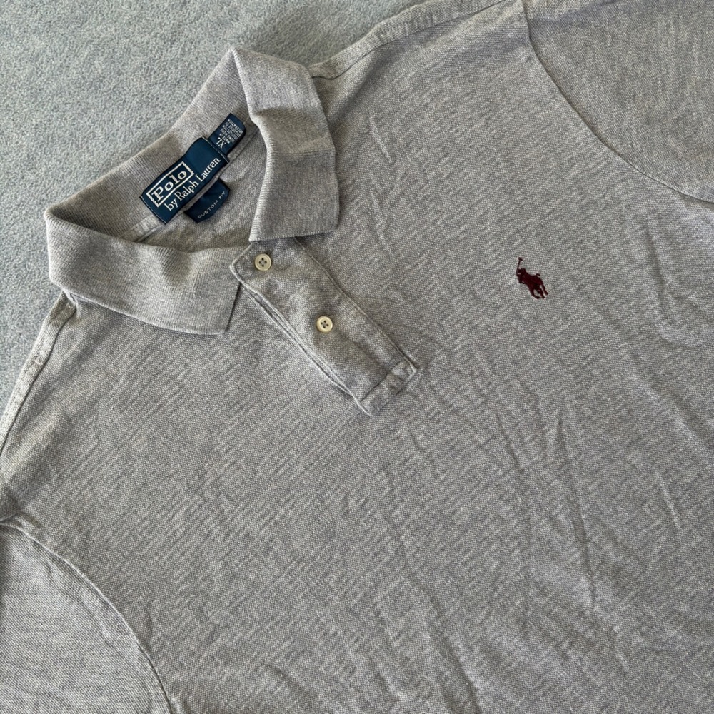 Polo Ralph Lauren Mens XL Custom Fit Heather Gray Pique Short Sleeve Polo Shirt
